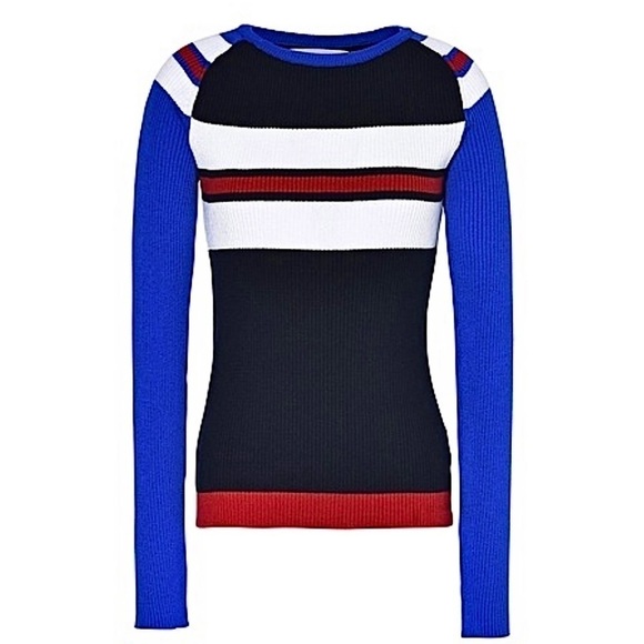 YOOX PIERRE DARRÉ 90s Rib Knit Colorblock Striped Long Sleeve Slim Fit Sweater S - Picture 1 of 6